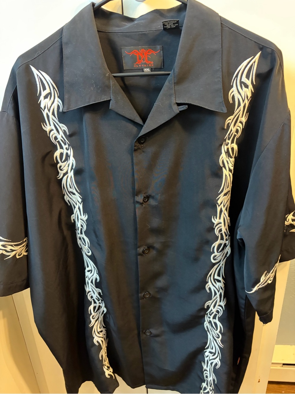 Dragonfly Tribal-Embroidered Black Men's Button-Up Shirt